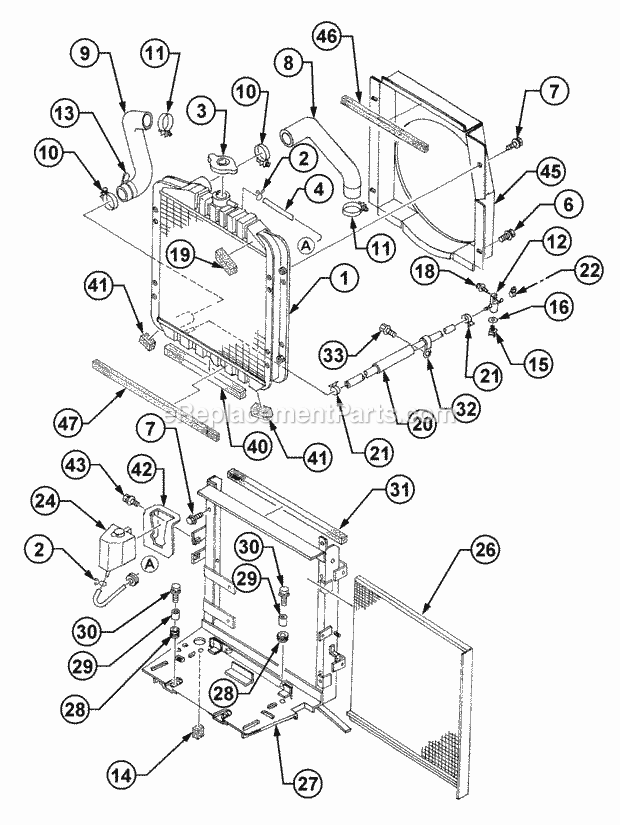 Radiator Diagram and Parts List for 54A-458D100, 590-603-100 Cub Cadet Lawn Tractor